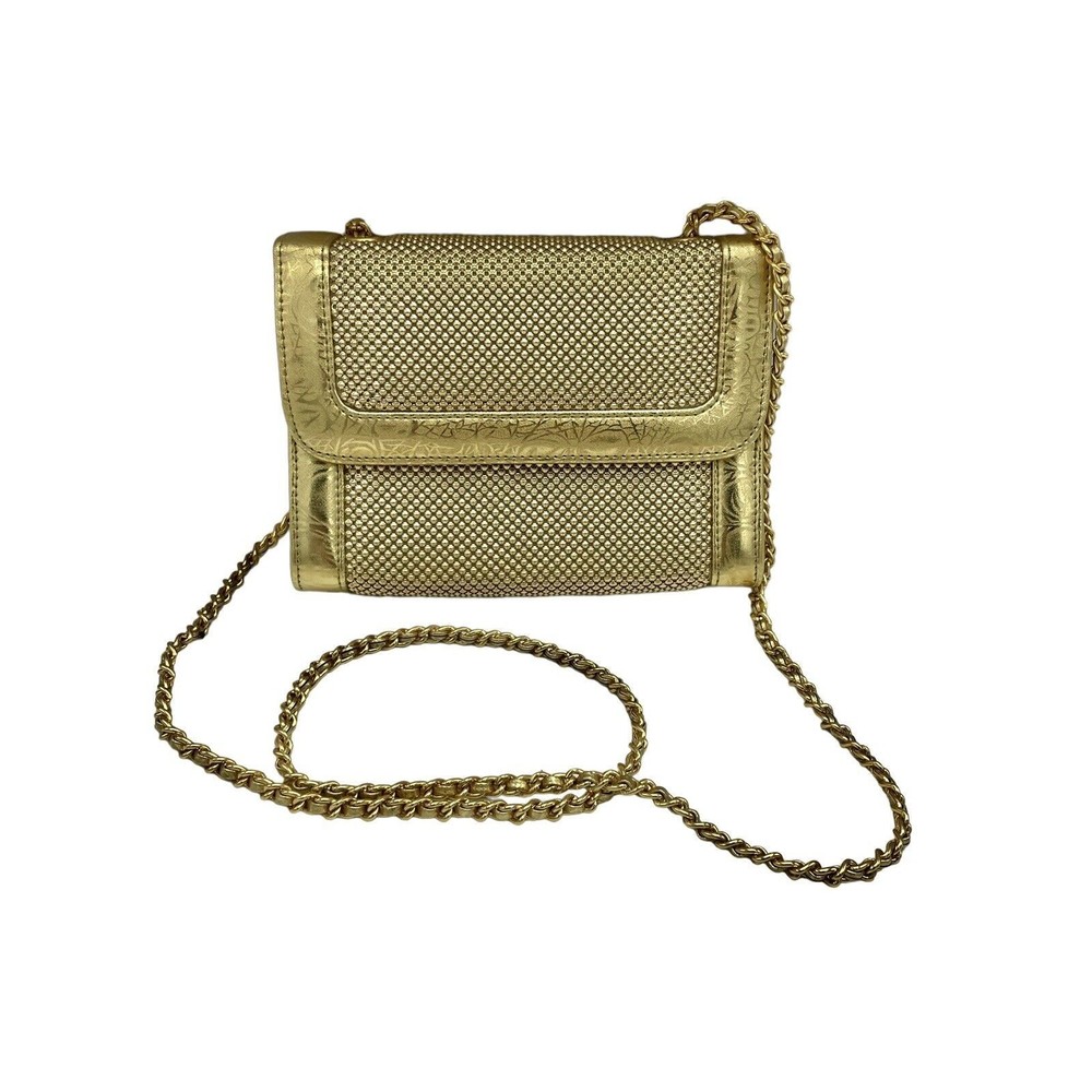 Whiting Davis International Gold Metal Mesh Structured Crossbody/Clutch Mirror